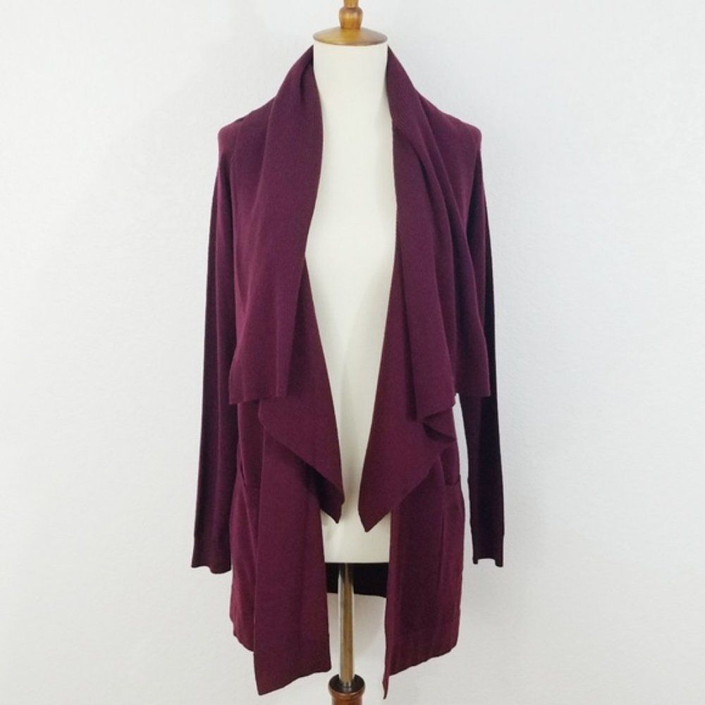 Theory Abie Evian Stretch Maroon Drape Wool Cardigan Sweater Size P (XS)